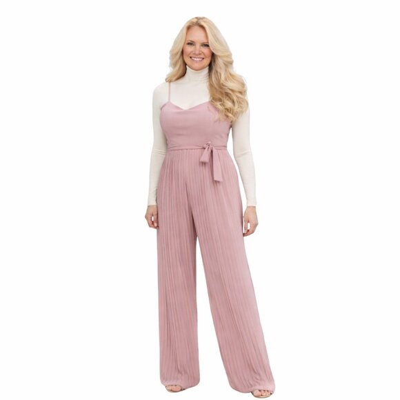 Strappy Maxi Pleated Jumpsuit | Blush Pink - Picture 2 of 7